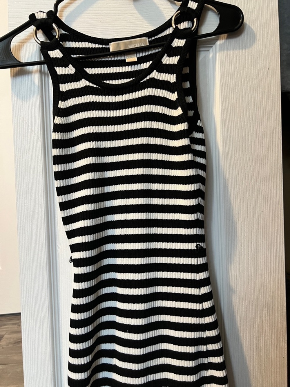 Michael Kors Black and White Striped Midi Dress